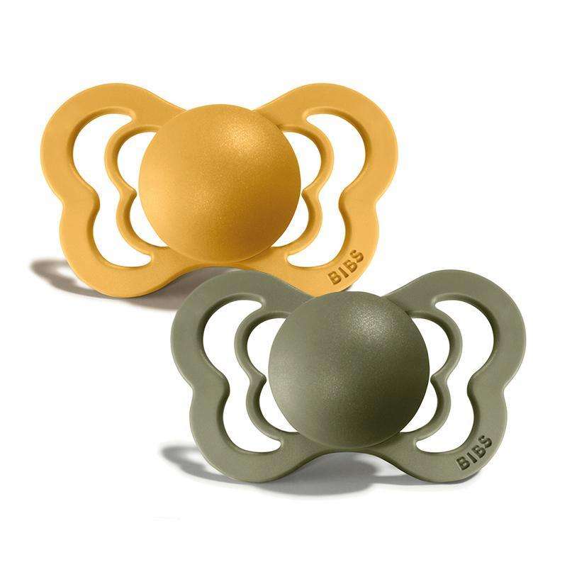 BIBS Couture Pacifier - 2-Pack - Size 1 - Silicone - Honey Bee/Olive