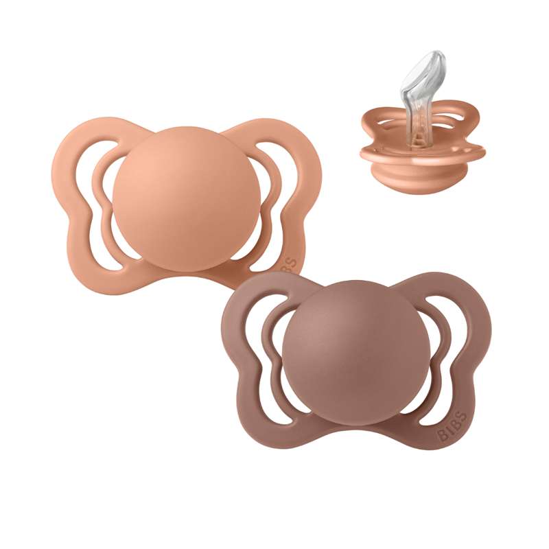 BIBS Couture Pacifier - 2-Pack - Size 1 - Silicone - Peach/Woodchuck