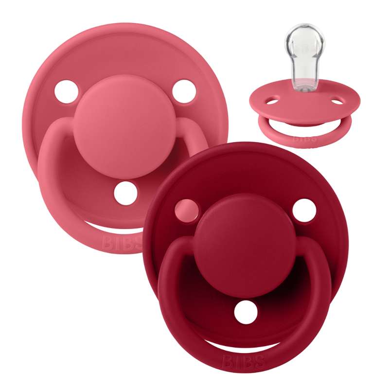 BIBS De Lux Pacifier - 2-Pack - Onesize - Silicone - Coral/Ruby