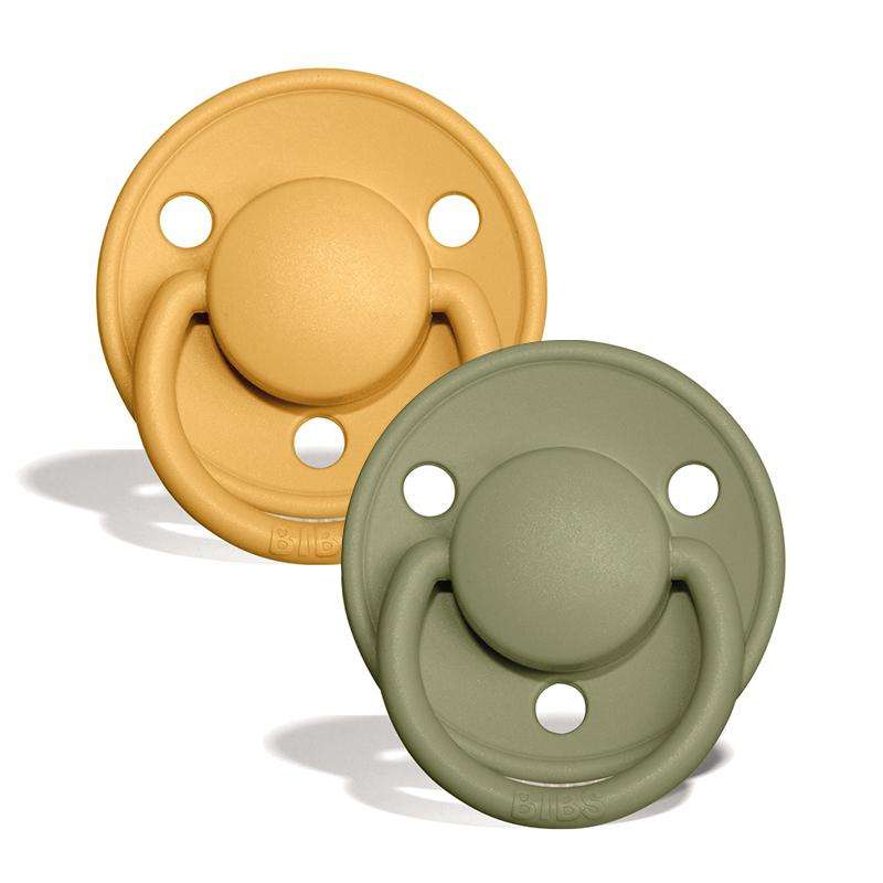 BIBS De Lux Pacifier - 2-Pack - Onesize - Silicone - Honey Bee/Olive