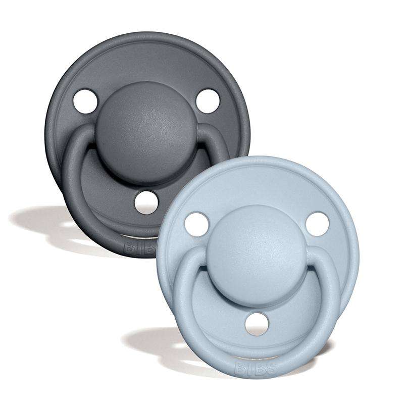 BIBS De Lux Pacifier - 2-Pack - Size 1 - Natural rubber - Iron/Baby Blue
