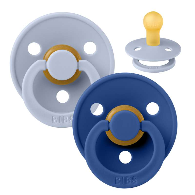 BIBS Round Colour Pacifier - 2-Pack - Size 1 - Natural rubber - Dusty Blue/Cornflower