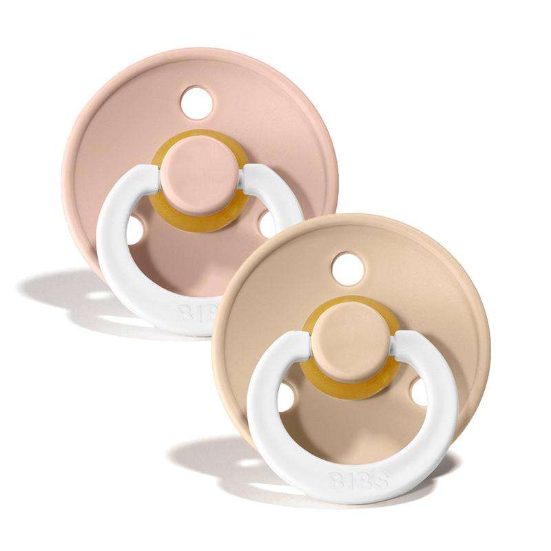 BIBS Round Colour Pacifier - 2-Pack - Size 1 - Natural rubber - GLOW - Blush/Vanilla