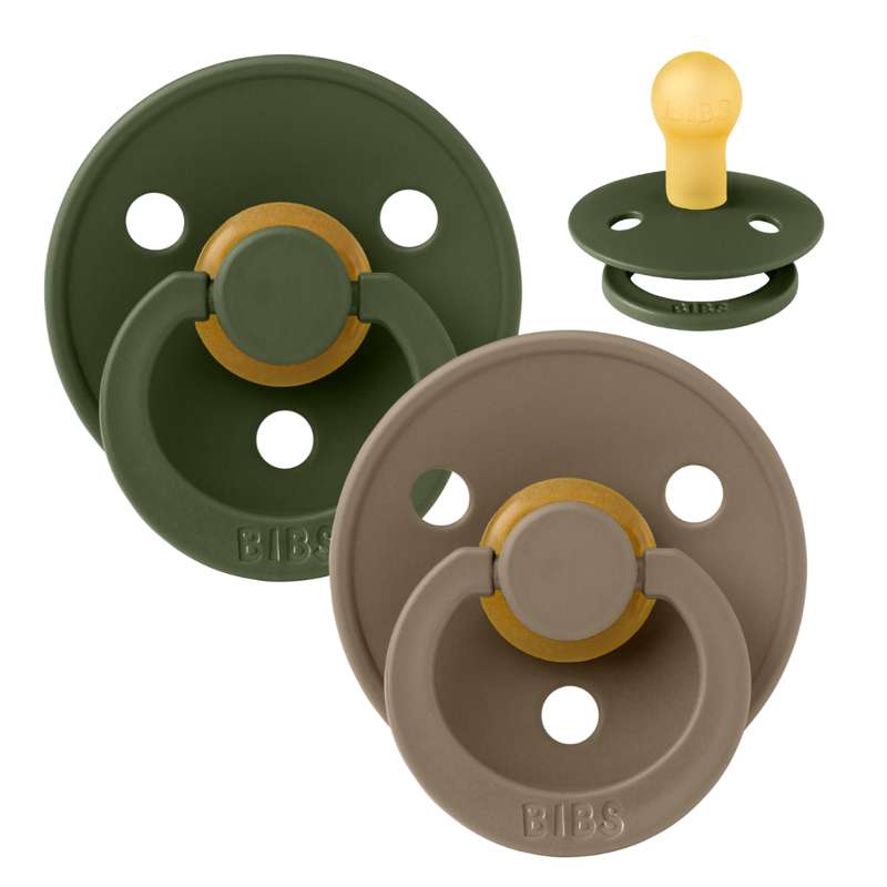 BIBS Round Colour Pacifier - 2-Pack - Size 1 - Natural rubber - Hunter Green/Dark Oak