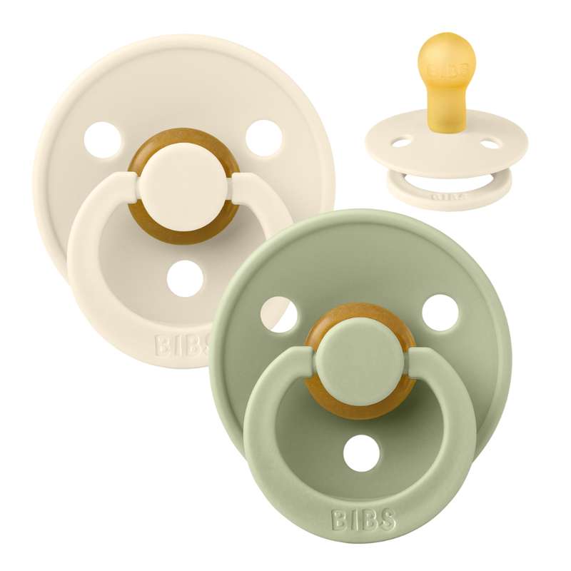BIBS Round Colour Pacifier - 2-Pack - Size 1 - Natural rubber - Ivory/Sage