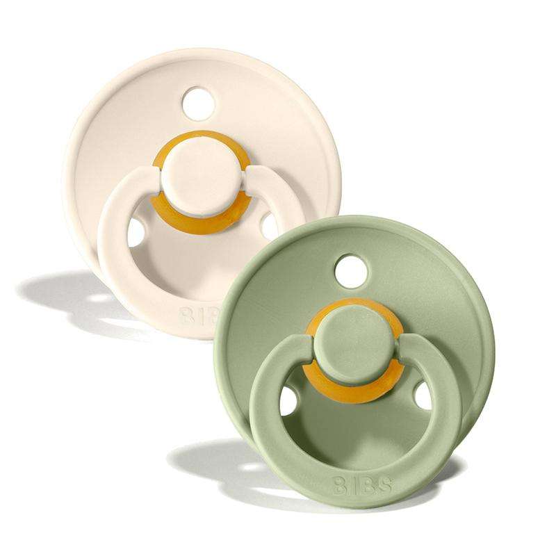 BIBS Round Colour Pacifier - 2-Pack - Size 1 - Natural rubber - Ivory/Sage