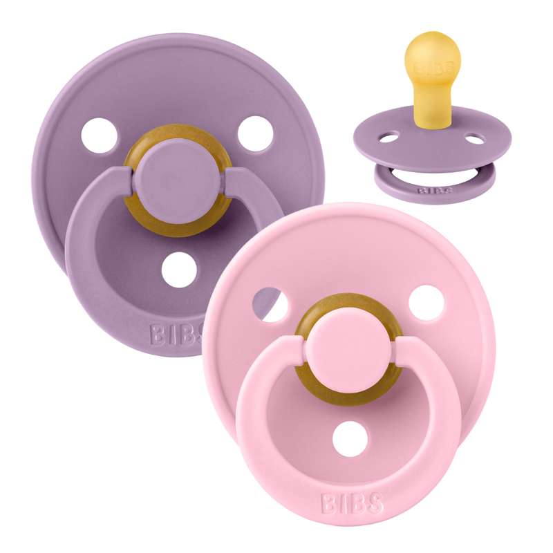 BIBS Round Colour Pacifier - 2-Pack - Size 1 - Natural rubber - Lavender/Baby Pink