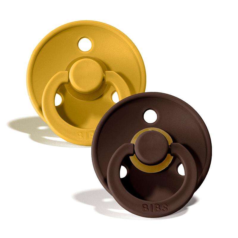 BIBS Round Colour Pacifier - 2-Pack - Size 1 - Natural rubber - Mustard/Mocha