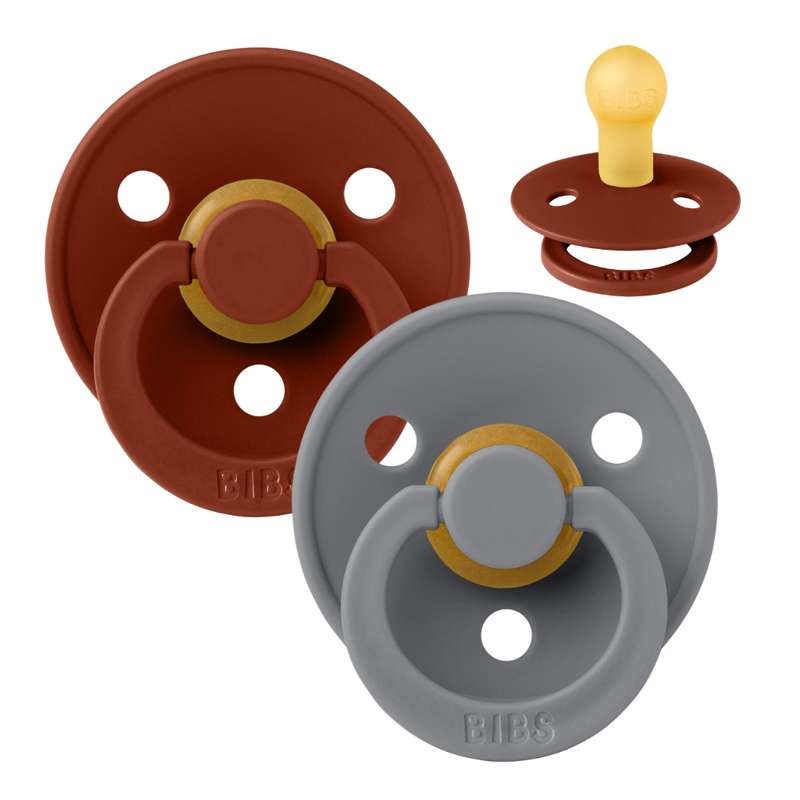 BIBS Round Colour Pacifier - 2-Pack - Size 1 - Natural rubber - Rust/Smoke