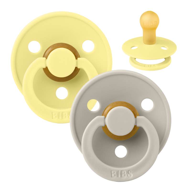BIBS Round Colour Pacifier - 2-Pack - Size 1 - Natural rubber - Sunshine/Sand