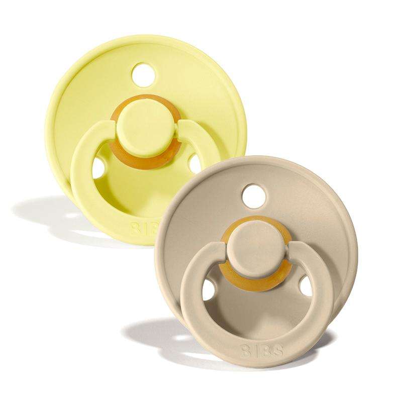BIBS Round Colour Pacifier - 2-Pack - Size 1 - Natural rubber - Sunshine/Sand