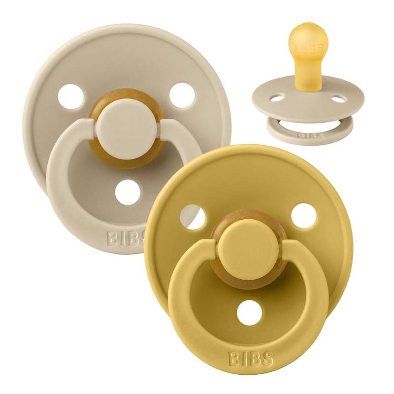 BIBS Round Colour Pacifier - 2-Pack - Size 1 - Natural rubber - Vanilla/Mustard