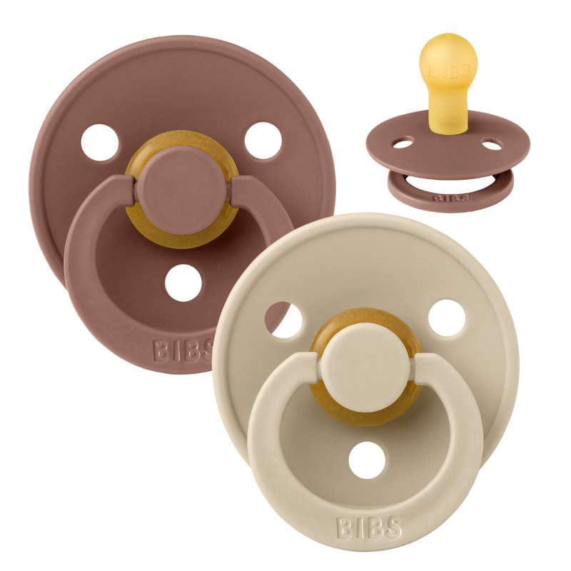 BIBS Round Colour Pacifier - 2-Pack - Size 1 - Natural rubber - Woodchuck/Vanilla