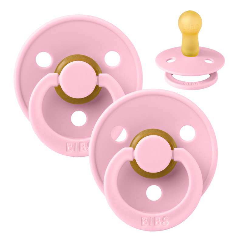 BIBS Round Colour Pacifier - 2-Pack - Size 2 - Natural rubber - Baby Pink/Baby Pink