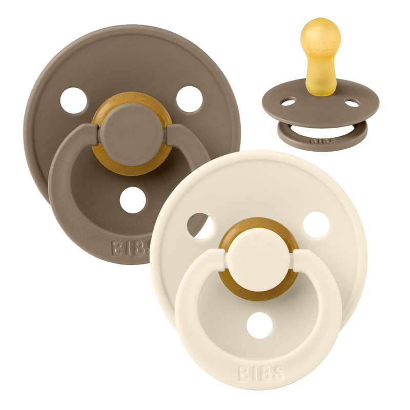BIBS Round Colour Pacifier - 2-Pack - Size 2 - Natural rubber - Dark Oak/Ivory