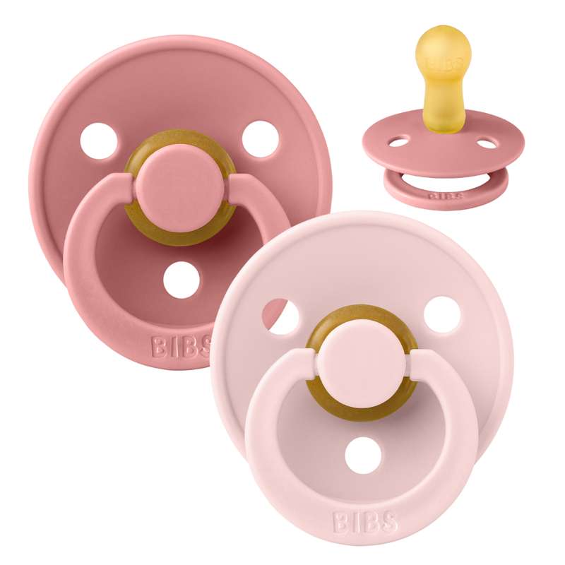 BIBS Round Colour Pacifier - 2-Pack - Size 2 - Natural rubber - Dusty Pink/Blossom