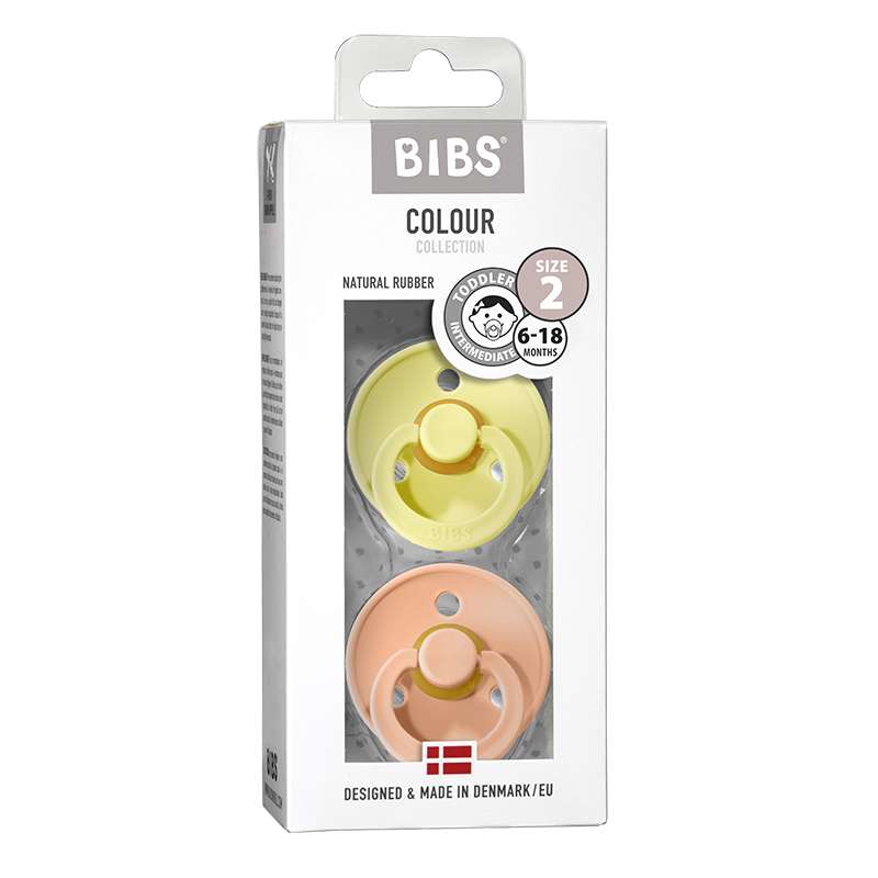 BIBS Round Colour Pacifier - 2-Pack - Size 2 - Natural rubber - GLOW - Iron/Baby Blue