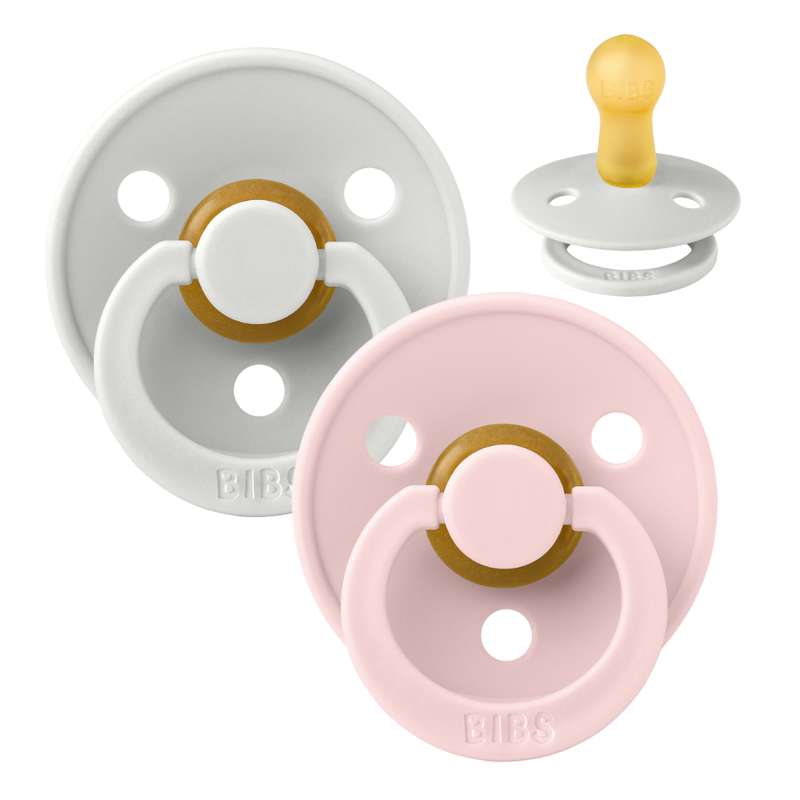 BIBS Round Colour Pacifier - 2-Pack - Size 2 - Natural rubber - Haze/Blossom