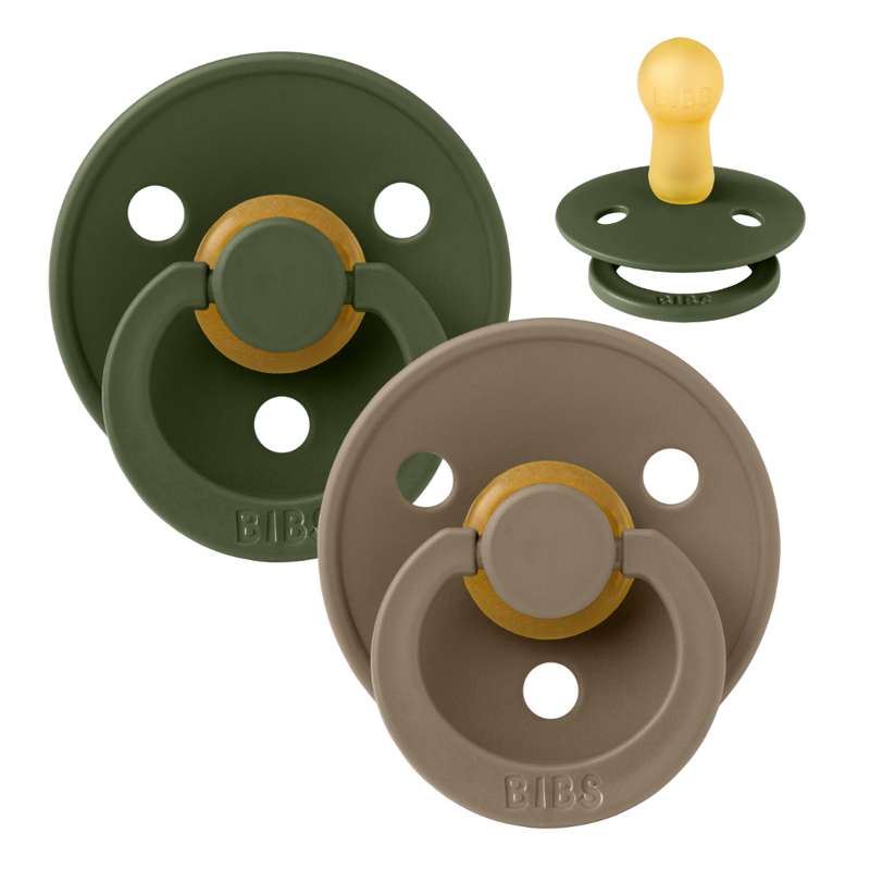 BIBS Round Colour Pacifier - 2-Pack - Size 2 - Natural rubber - Hunter Green/Dark Oak