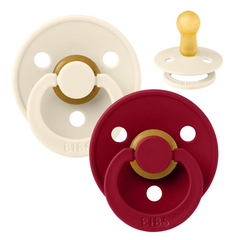 BIBS Round Colour Pacifier - 2-Pack - Size 2 - Natural rubber - Ivory/Ruby