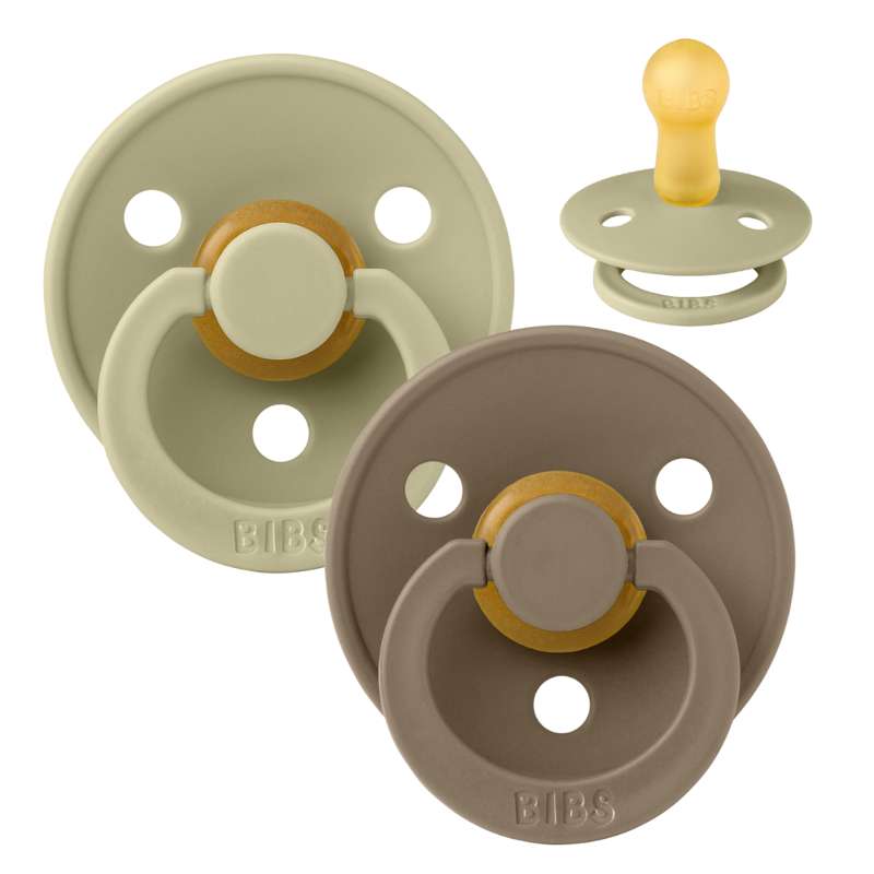 BIBS Round Colour Pacifier - 2-Pack - Size 2 - Natural rubber - Khaki/Dark Oak