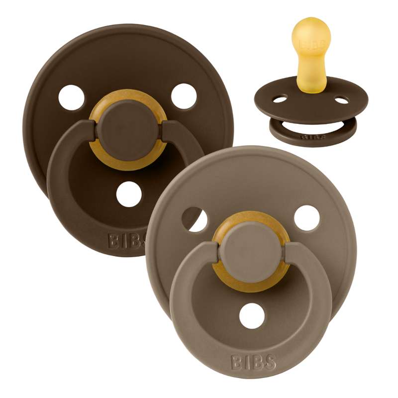 BIBS Round Colour Pacifier - 2-Pack - Size 2 - Natural rubber - Mocha/Dark Oak