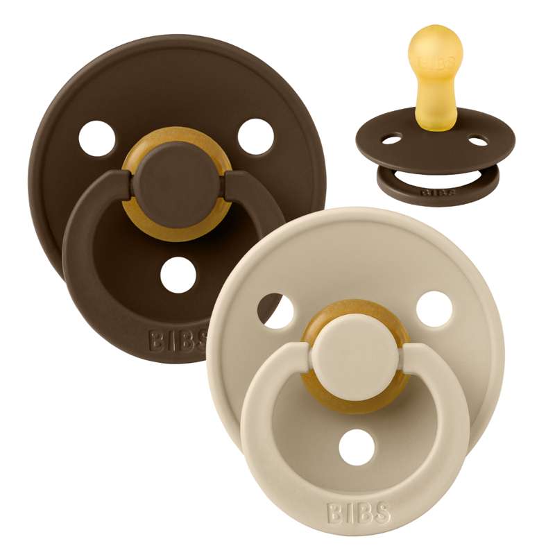 BIBS Round Colour Pacifier - 2-Pack - Size 2 - Natural rubber - Mocha/Vanilla