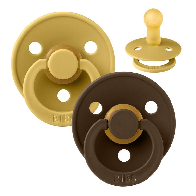 BIBS Round Colour Pacifier - 2-Pack - Size 2 - Natural rubber - Mustard/Mocha