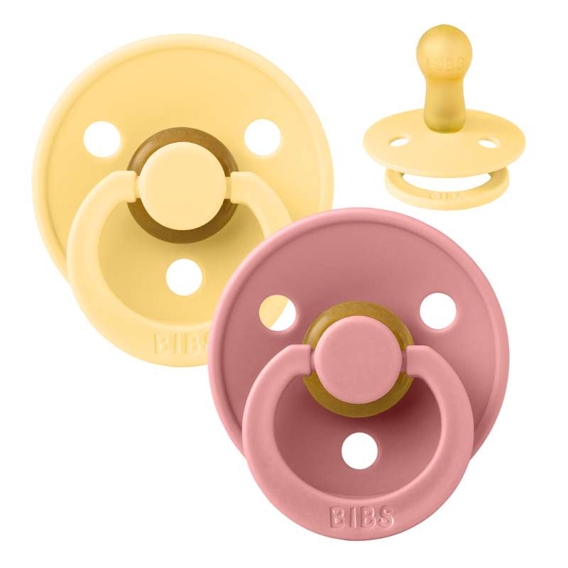 BIBS Round Colour Pacifier - 2-Pack - Size 2 - Natural rubber - Pale Butter/Dusty Pink