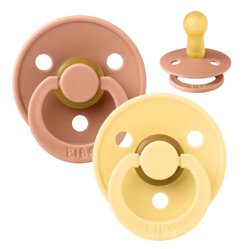 BIBS Round Colour Pacifier - 2-Pack - Size 2 - Natural rubber - Peach/Pale Butter