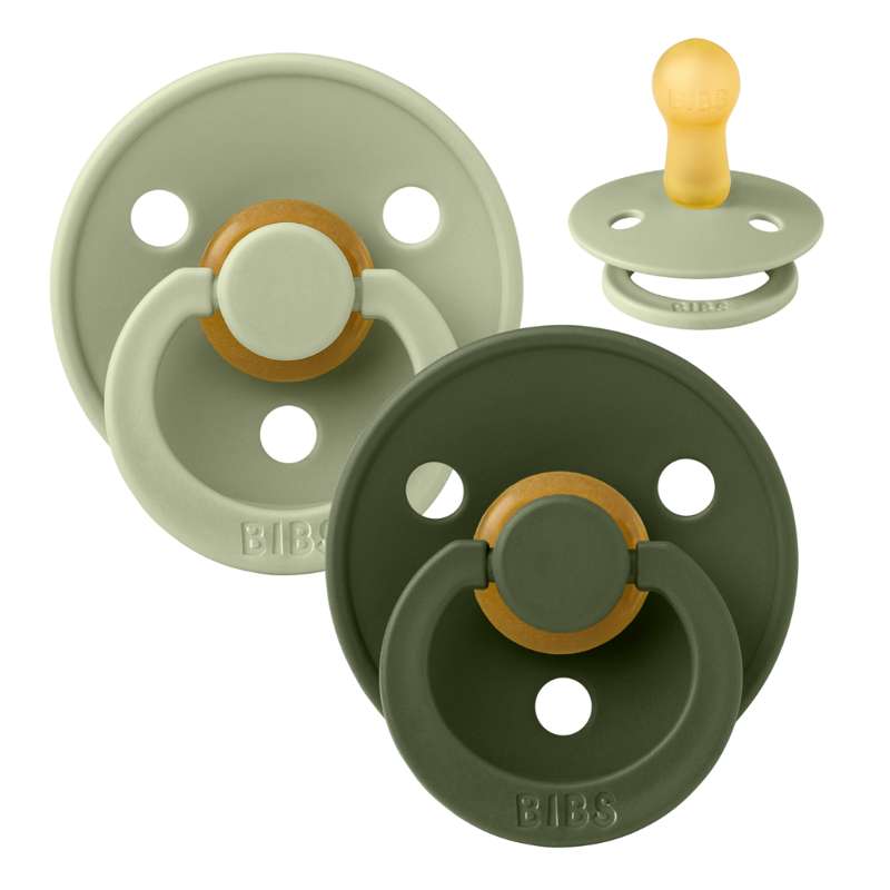 BIBS Round Colour Pacifier - 2-Pack - Size 2 - Natural rubber - Sage/Hunter Green