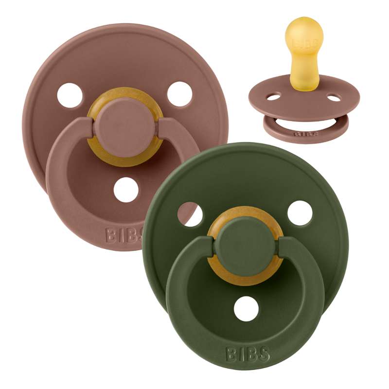BIBS Round Colour Pacifier - 2-Pack - Size 2 - Natural rubber - Woodchuck/Hunter Green