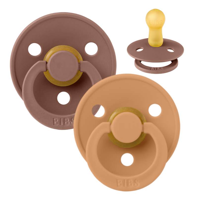 BIBS Round Colour Pacifier - 2-Pack - Size 2 - Natural rubber - Woodchuck/Pumpkin