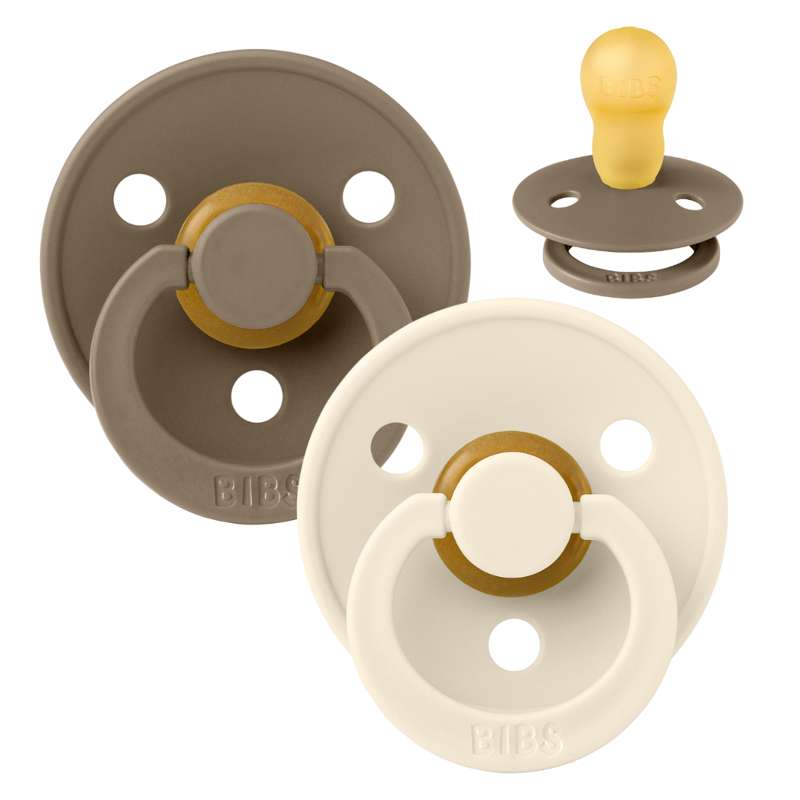 BIBS Round Colour Pacifier - 2-Pack - Size 3 - Natural rubber - Dark Oak/Ivory