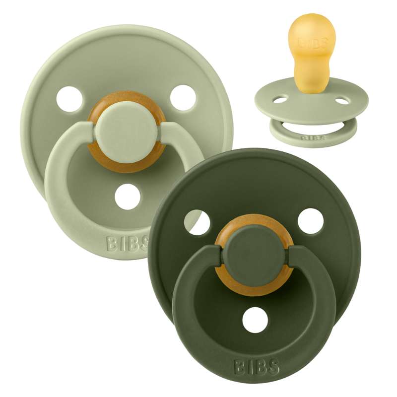 BIBS Round Colour Pacifier - 2-Pack - Size 3 - Natural rubber - Sage/Hunter Green