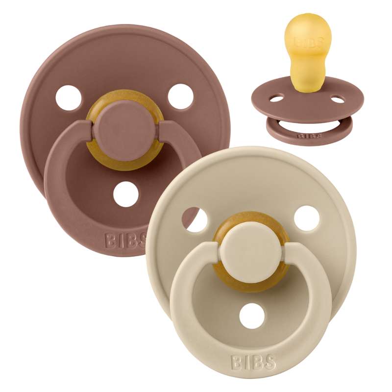 BIBS Round Colour Pacifier - 2-Pack - Size 3 - Natural rubber - Woodchuck/Vanilla