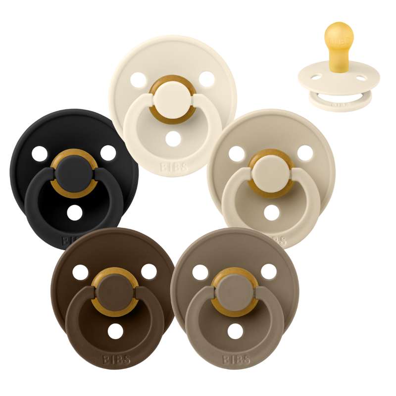 BIBS Round Colour Pacifier - Bundle - 5 pcs. - Size 1 - 50 Shades of Coffee