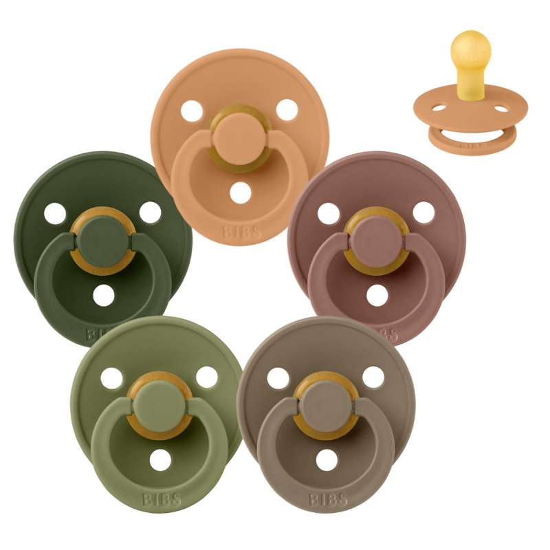 BIBS Round Colour Pacifier - Bundle - 5 pcs. - Size 1 - Green and Terracotta