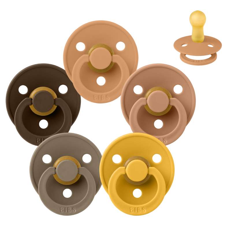 BIBS Round Colour Pacifier - Bundle - 5 pcs. - Size 2 - Teddy Bear