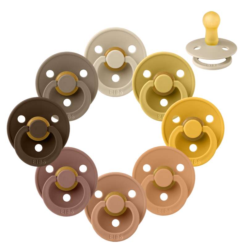 BIBS Round Colour Pacifier - Bundle - 8 pcs. - Size 2 - Teddy Bear