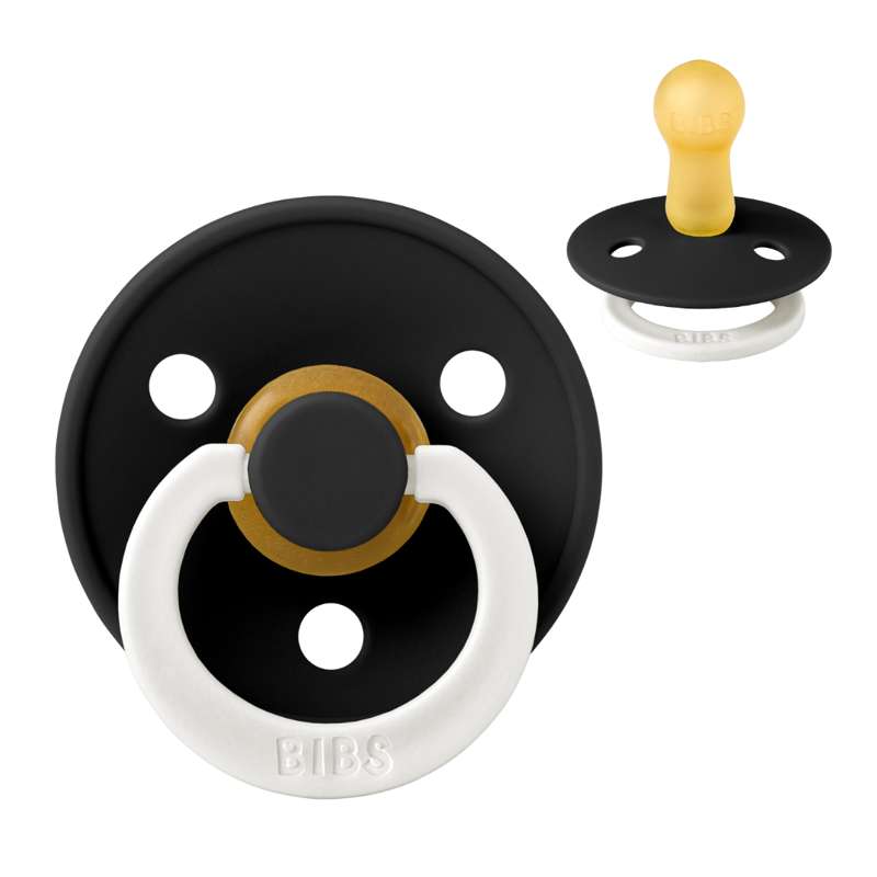 BIBS Round Colour Pacifier - Size 2 - Natural rubber - GLOW - Black