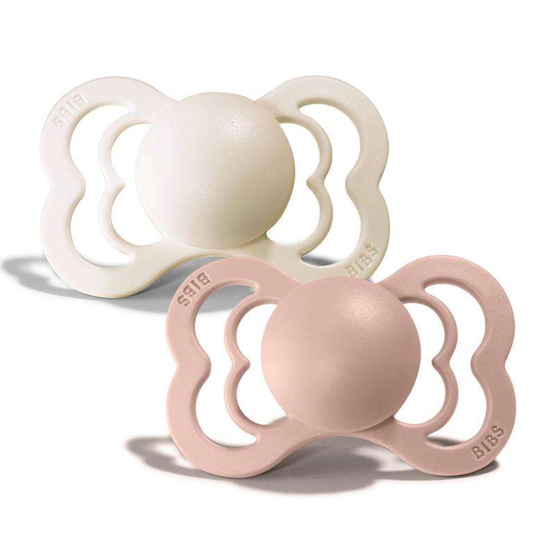 BIBS Supreme Pacifier - 2-Pack - Size 1 - Silicone - Ivory/Blush