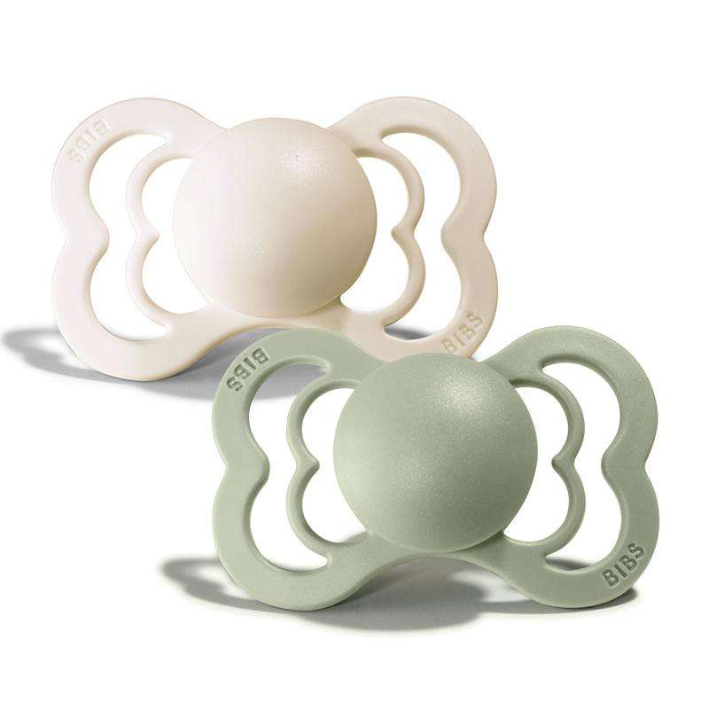 BIBS Supreme Pacifier - 2-Pack - Size 1 - Silicone - Ivory/Sage