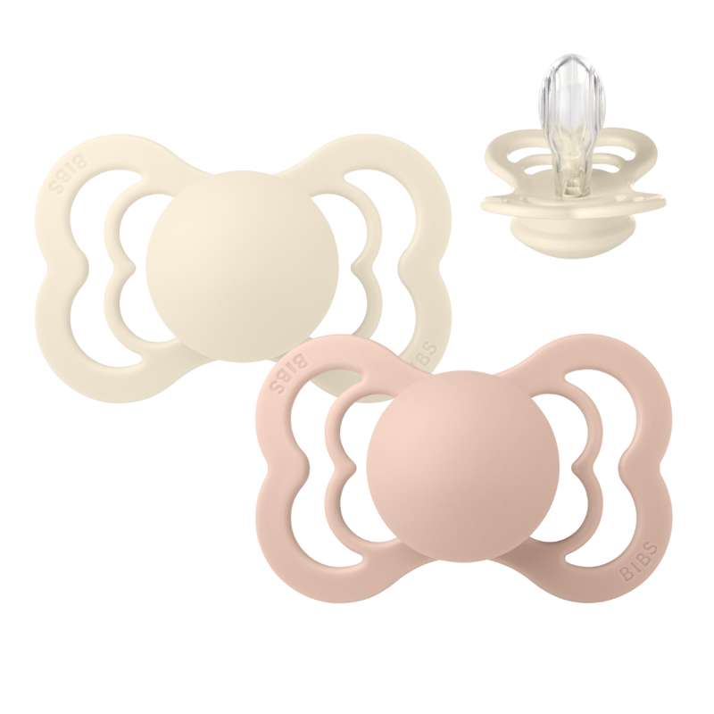 BIBS Supreme Pacifier - 2-Pack - Size 2 - Silicone - Ivory/Blush
