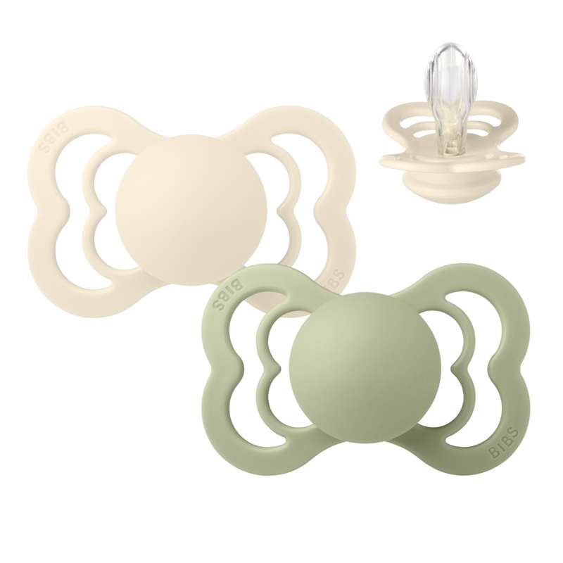 BIBS Supreme Pacifier - 2-Pack - Size 2 - Silicone - Ivory/Sage