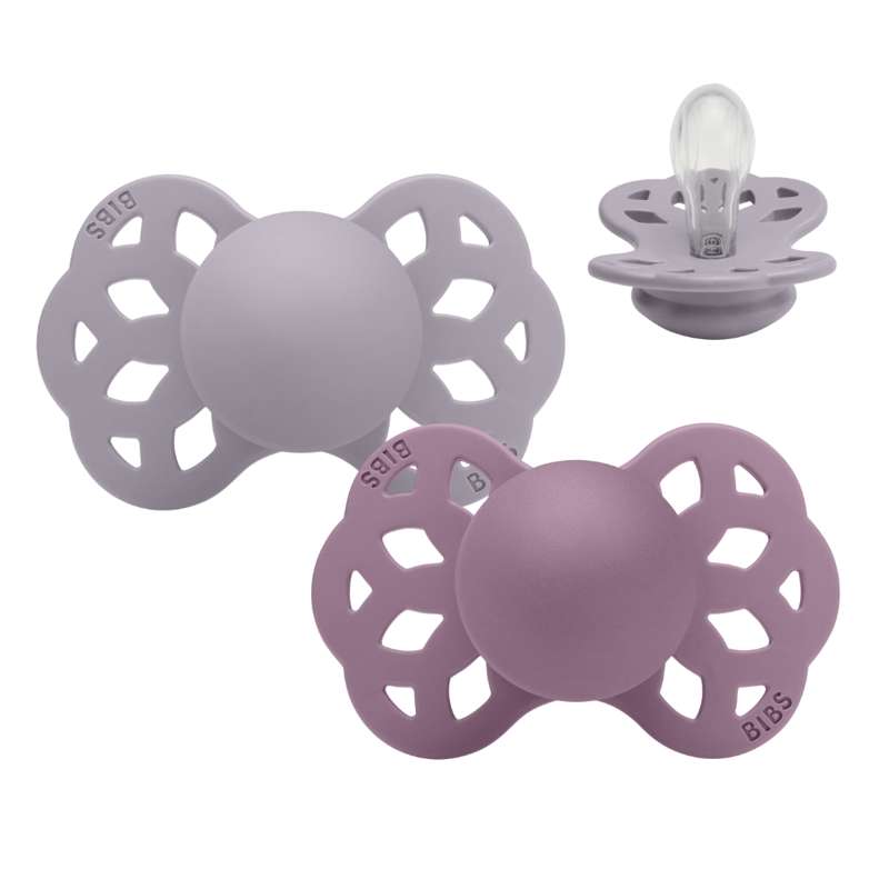 BIBS Symmetrisk Infinity Pacifier - 2-Pack - Size 1 - Silicone - Fossil Grey/Mauve