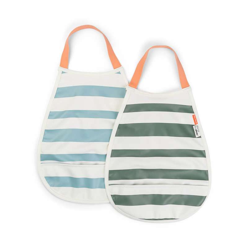 Done by Deer Pull-over bib 2-pack Stripes Blue/Green