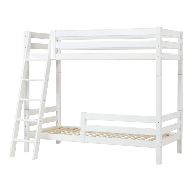 Hoppekids ECO Luxury High Loft Bed 90x200 cm with two bed rails and slanted ladder, flexible slatted base, White