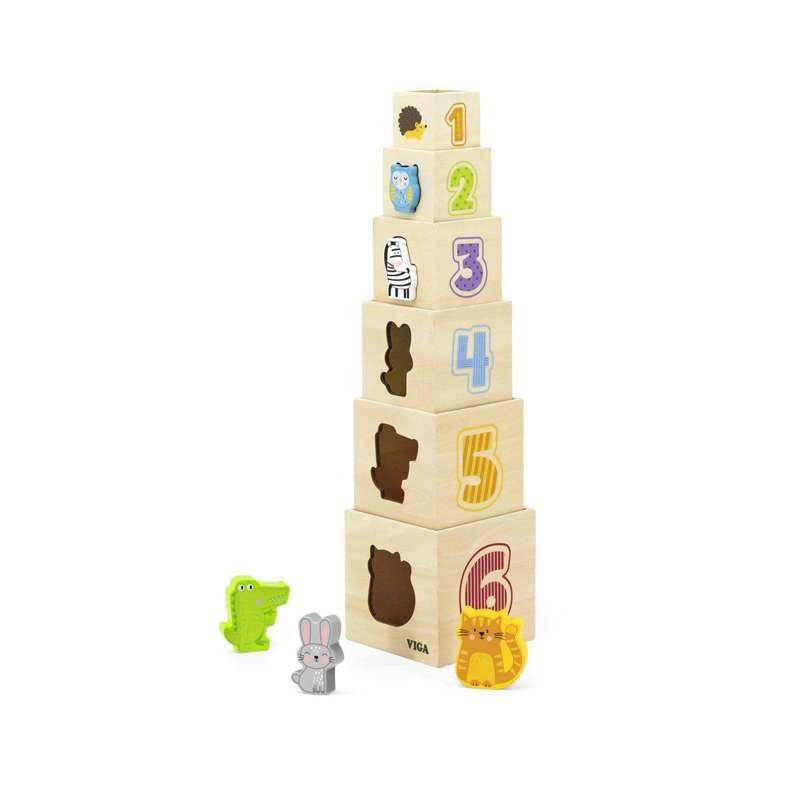 Kid'oh Wooden Toy Shape Sorter and Stacking Tower