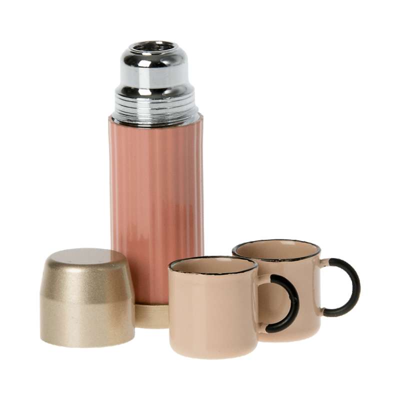Maileg Miniature Thermos Flask and Cups - Coral (6 cm.)